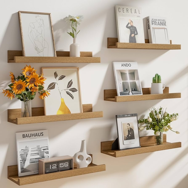 Floating Shelves Oak Finish Front Lip Scandinavian Gallery Wall