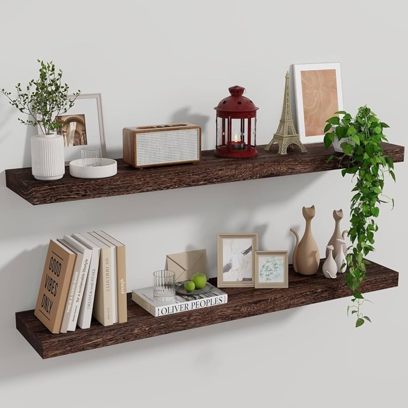Floating Shelves Rustic Brown Grain Invisible Mounting Set of Two