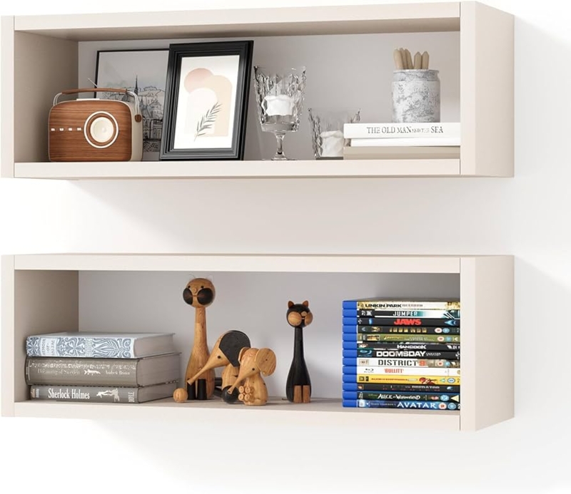 Floating Shelves Set Beige Leather Like Texture Rectangular Cubes