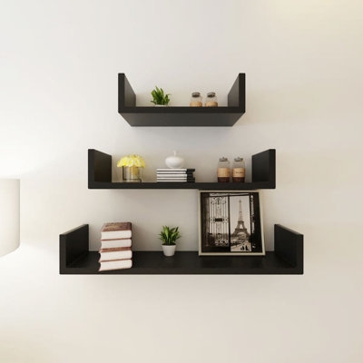Floating Shelves Set: Dark Brown U-Shaped with Lipped Edges