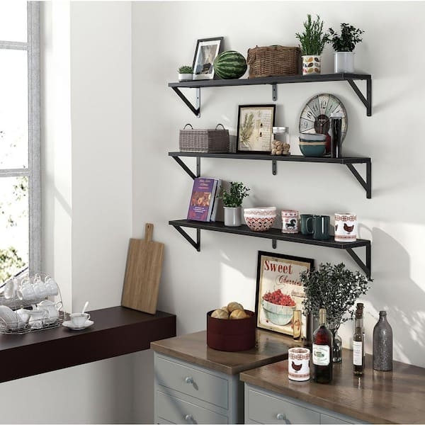 Floating Shelves Set of 3 Matte Black Finish Slim Profile Modern