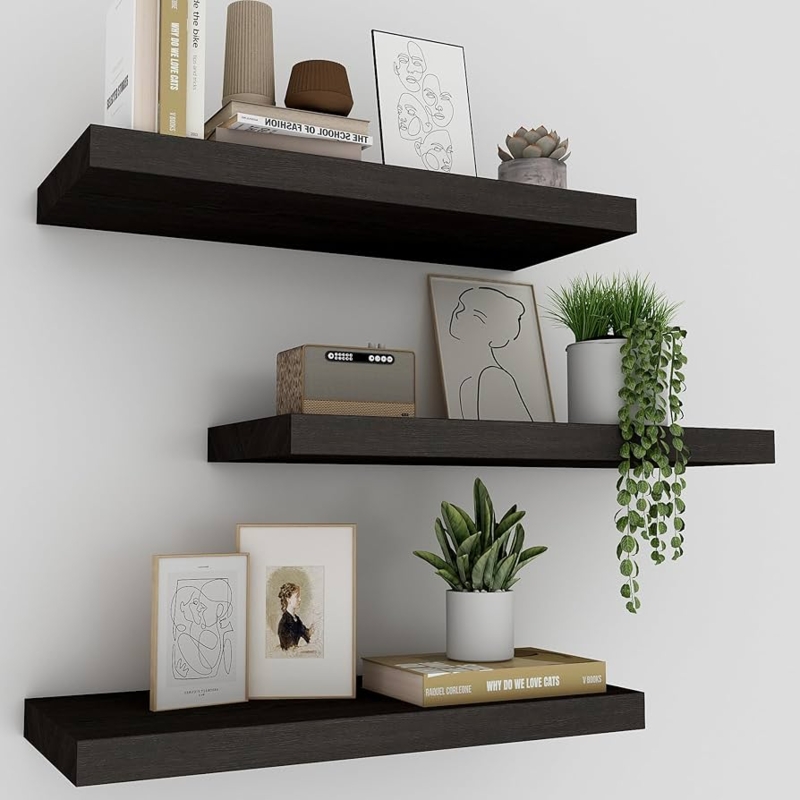 Floating Shelves Set of 3 Matte Black U-Shaped Ledge Profile