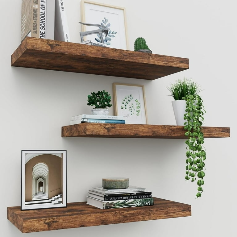Floating Shelves Set of 3 Rustic Brown Staggered Layout