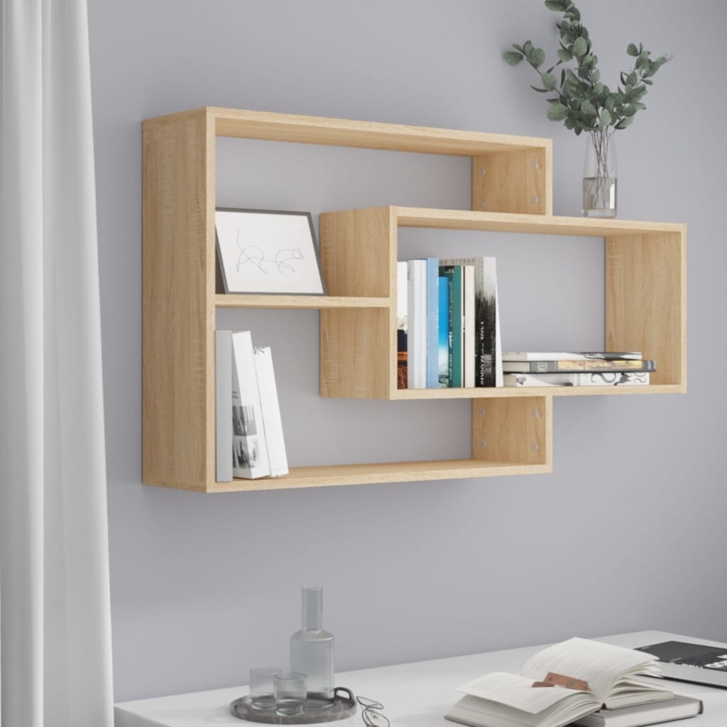 Floating Shelves, Set of Three Gray Wood Grain, Staggered Layout