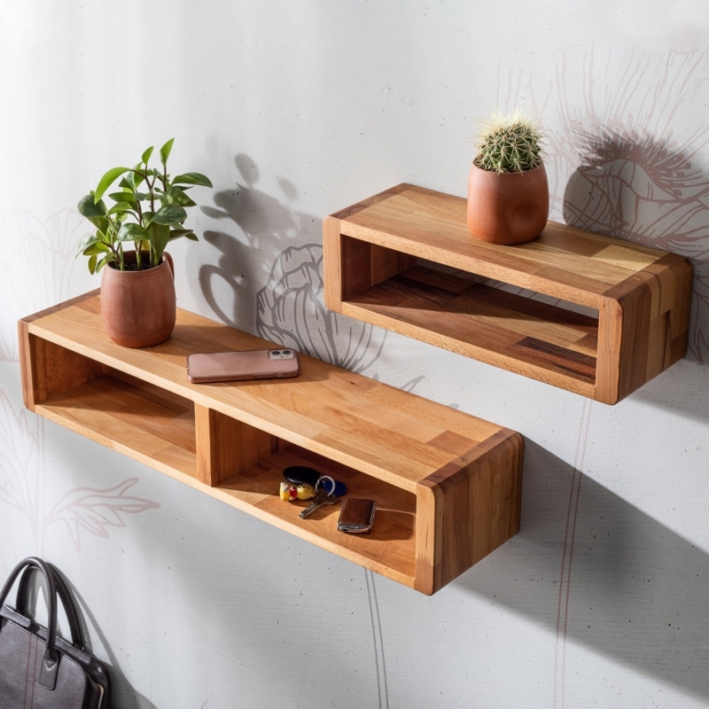 Floating Shelves Staggered Layout Light Wood Rectangular Box Set