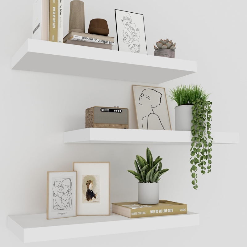 Floating Shelves Staggered Layout Matte Finish Minimalist Styling