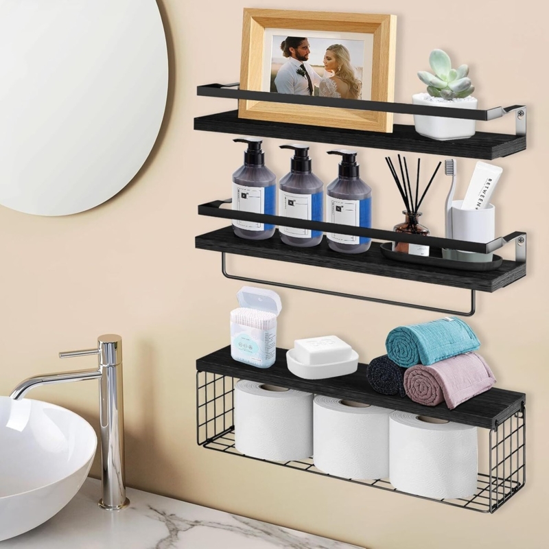 Floating Shelves Staggered Mounting with Exposed Metal Brackets