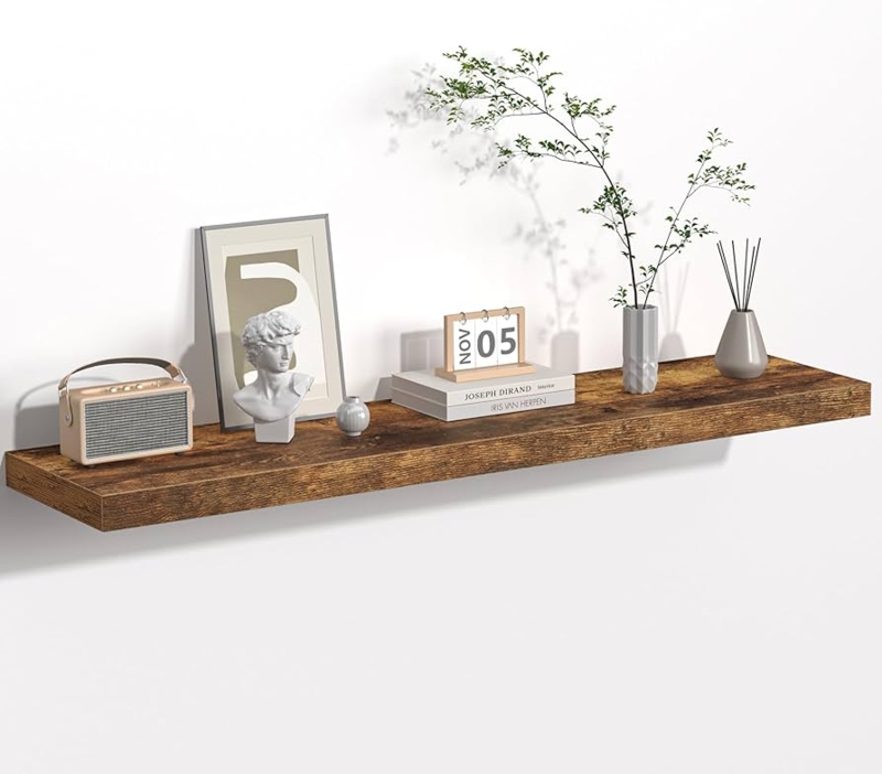 Floating Shelves Thick Profile Dark Wood Invisible Mounting