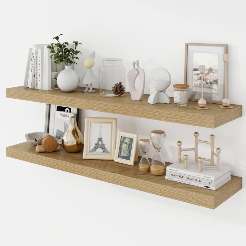 Floating Shelves, Thick Profile, Natural Oak Tone for Chunky Storage