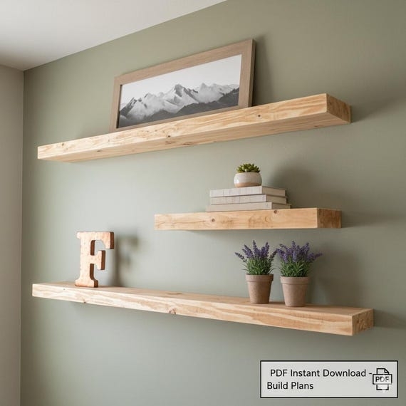 Floating Shelves Thick Profile with Wood Grain Vertical Arrangement