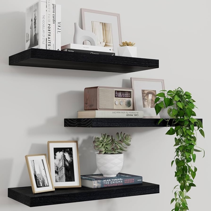 Floating Shelves, Thick Wood Profile, Black Wood for Rustic Decor
