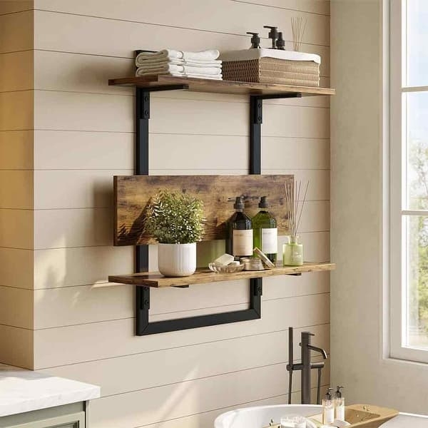 Floating Shelves Three Tier Design with Weathered Grey Finish and Metal