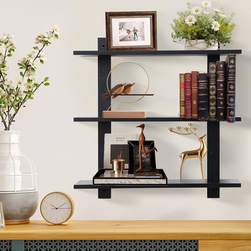 Floating Shelves Triangular Brackets Rustic Industrial Dark Wood Decor