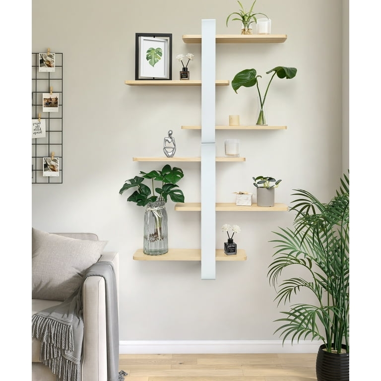 Floating Shelves White Wood Grain Finish Black Metal Brackets
