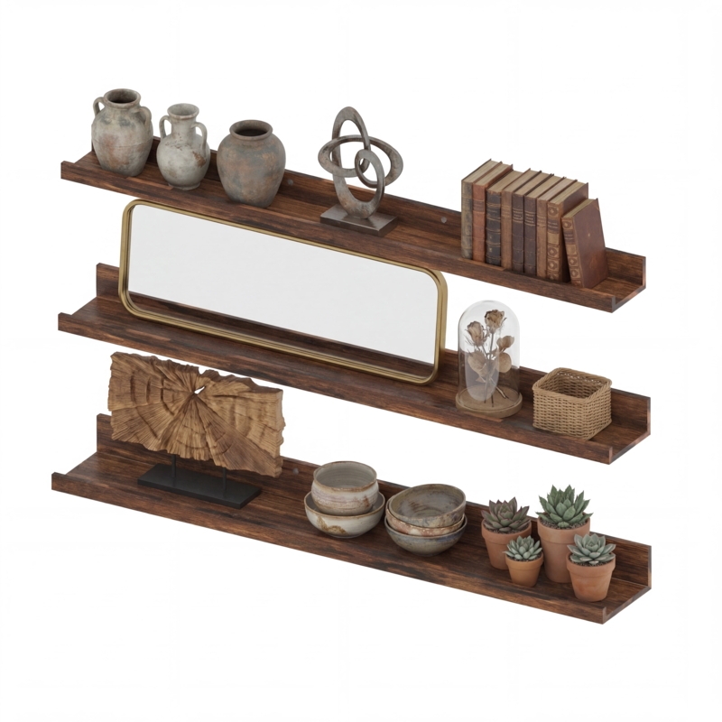Floating Shelves Wood Grain Rustic Farmhouse U Shaped Ledge Set