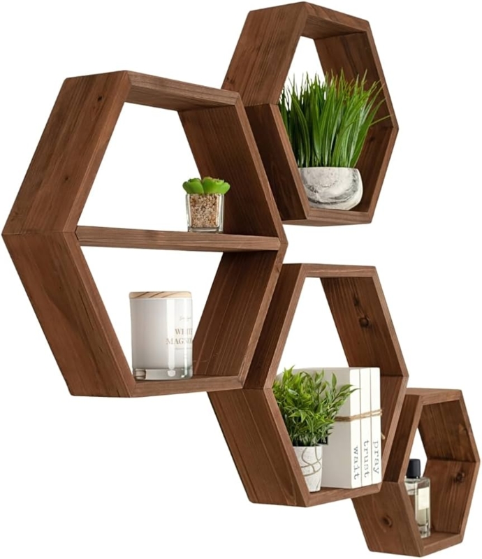 Floating Shelves Wood Hexagon Honeycomb Cluster Arrangement (70 chars)
