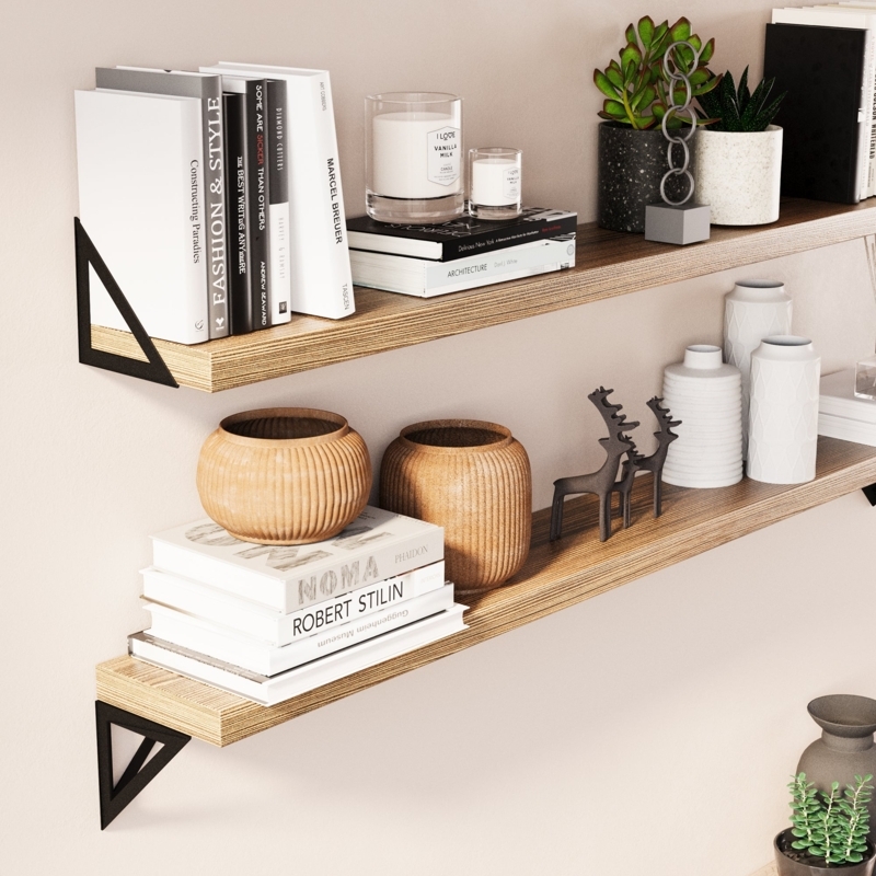 Floating Shelves Wood Toned Bracket Support Rustic Modern Tiered