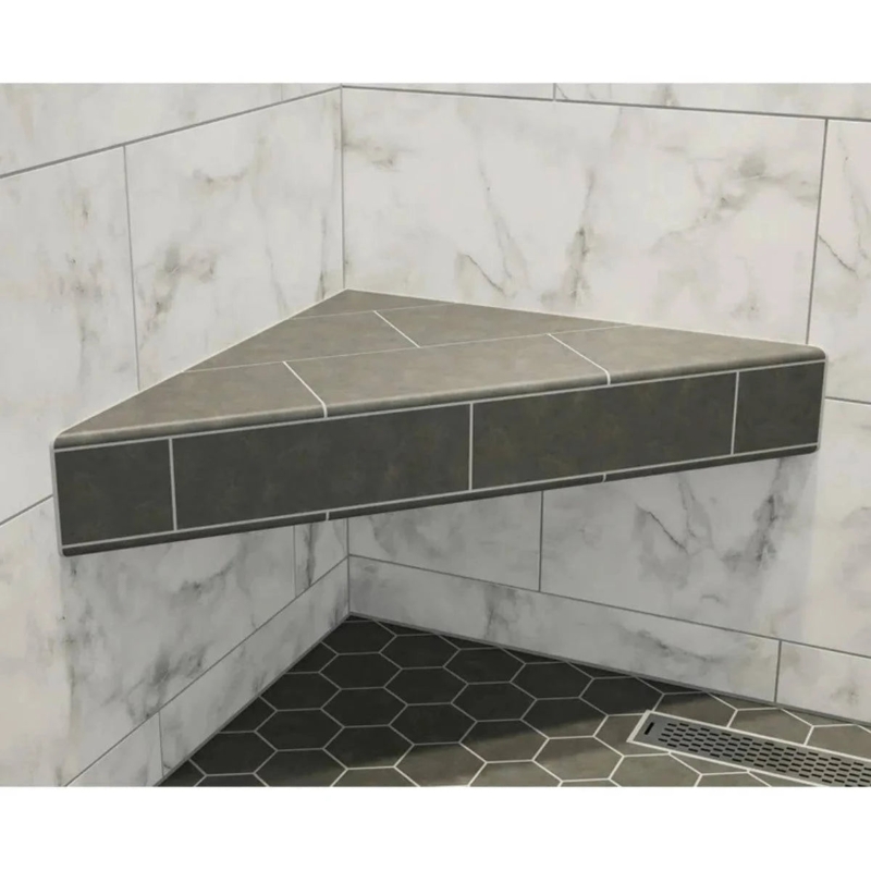 Floating Shower Bench: Dark Stone Contrast Corner Seat