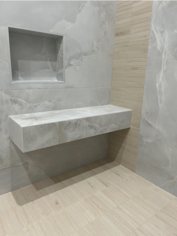 Floating Shower Bench made of Stone Slab for Modern Minimalist Bath