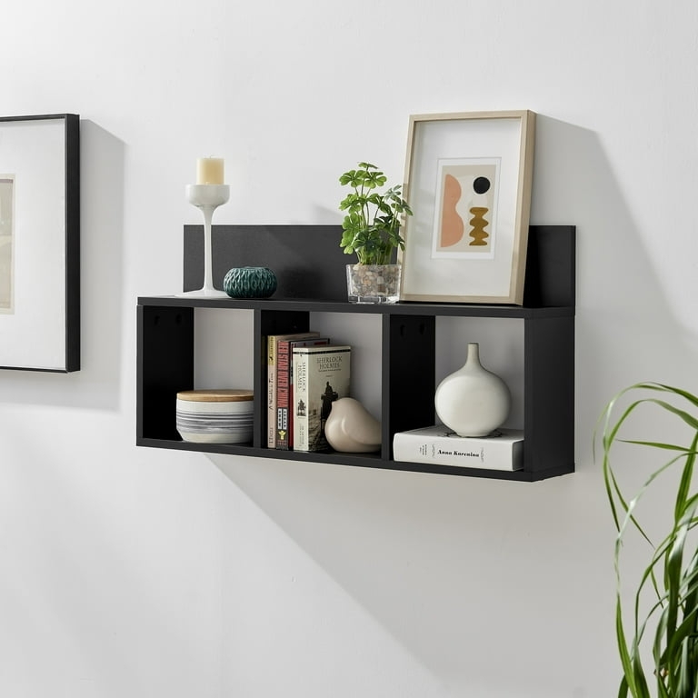 Floating Wall Shelf with Triple Cubby Design and Ledge