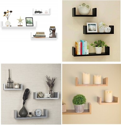 Floating Wall Shelves Matte Black U-Shaped Profile Set