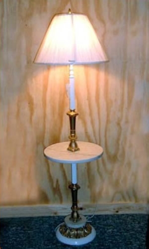 Floor Lamp Integrated Marble Top Tray Table Brass Finish Pleated Shade