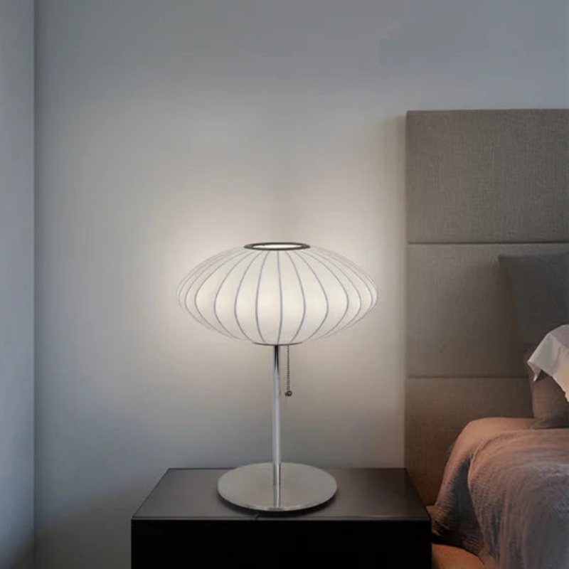 Floor Lamp Pleated Saucer Shade Black Tripod Base Scandinavian