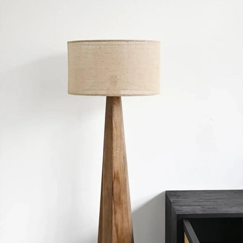 Floor Lamp Rustic Branch Tripod Base with Fabric Drum Shade, Organic