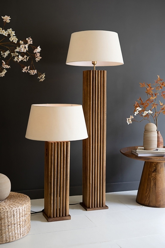 Floor Lamp Spindle Base Light Wood Drum Shade Farmhouse Lamp