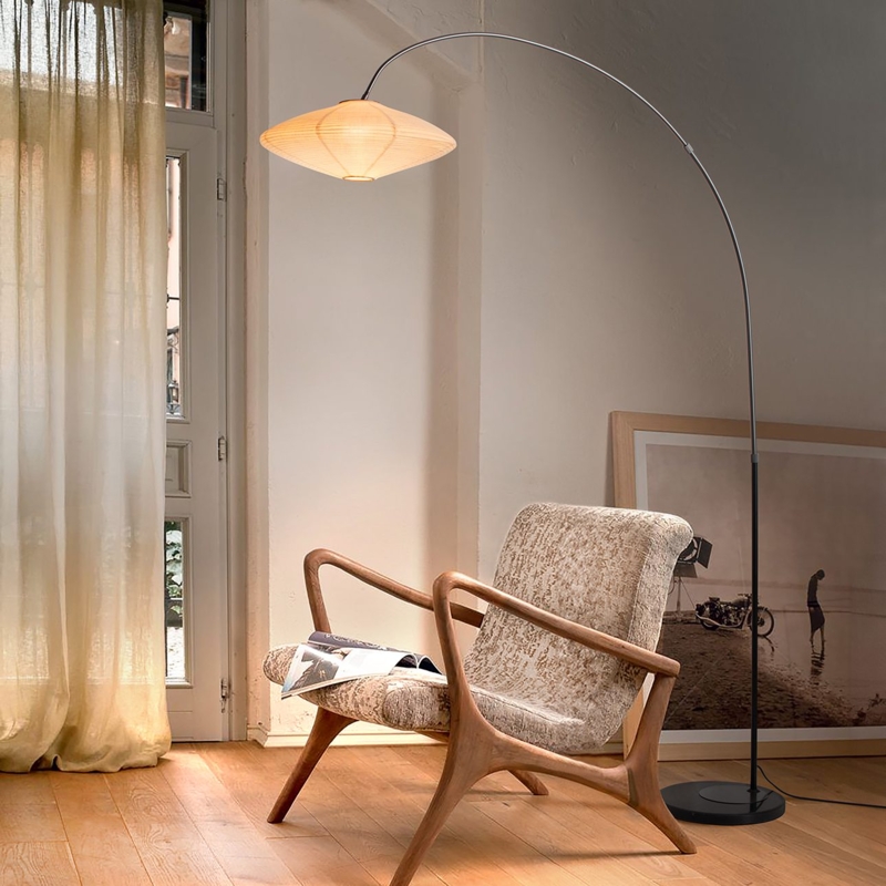 Floor Lamp with Black Marble Base, Matte Finish for Overhead Glow