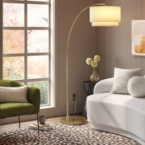 Floor Lamp with Knurled Metal Detailing and Tiered Shade, Brass