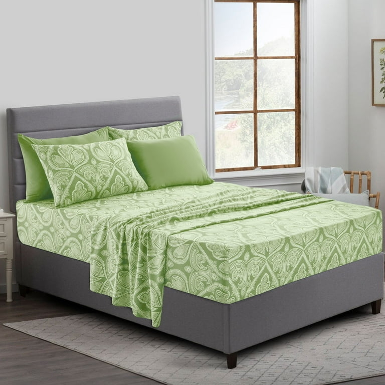 Folded Bed Sheet Set, Sage Green Color with Brushed Microfiber Look.