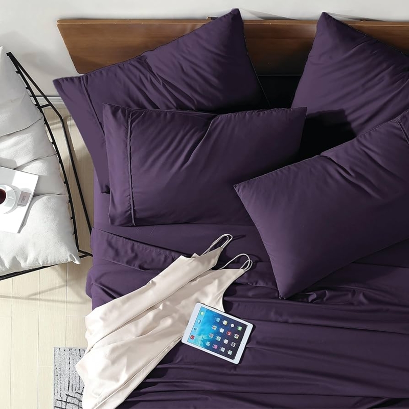 Folded Eggplant Purple Sheet Set Brushed Microfiber Detail