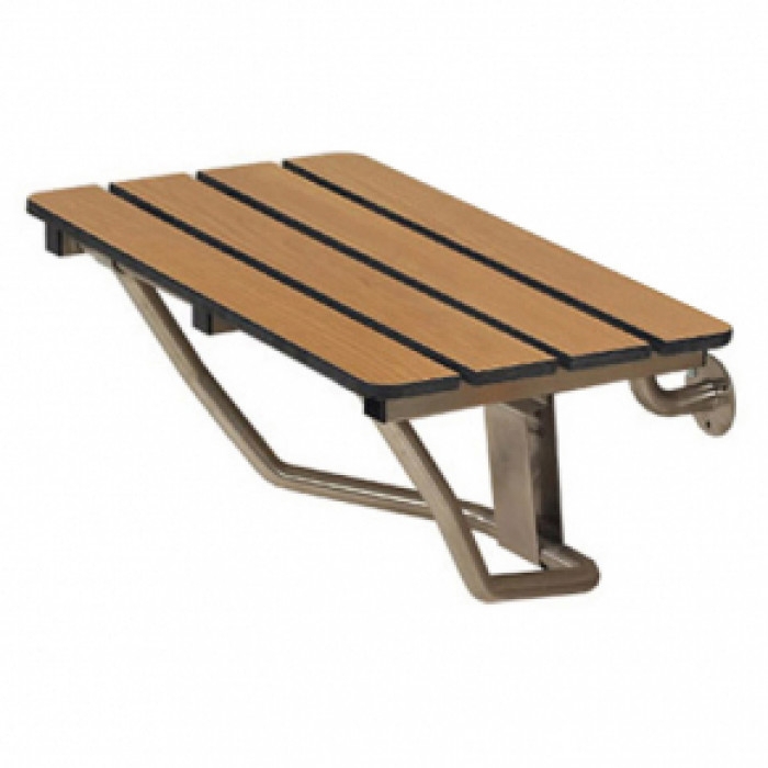Folding Shower Bench, Wall-Mounted, Slatted Wood-Toned.