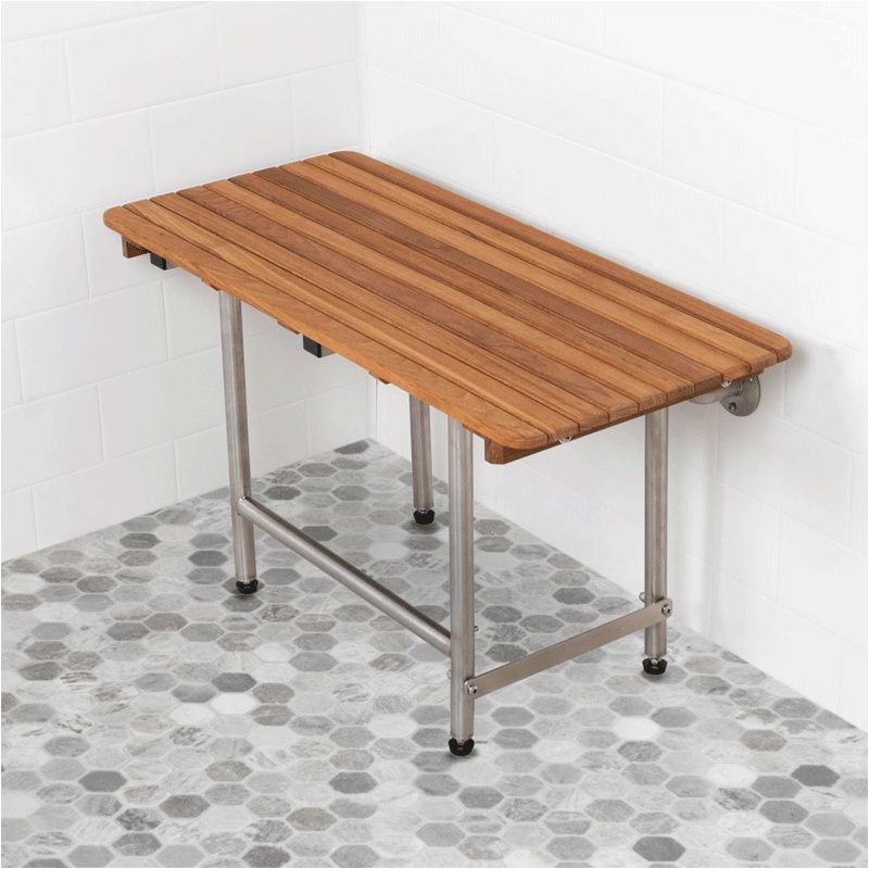 Folding Shower Bench, Wall-Mounted with Drop-Down Legs.