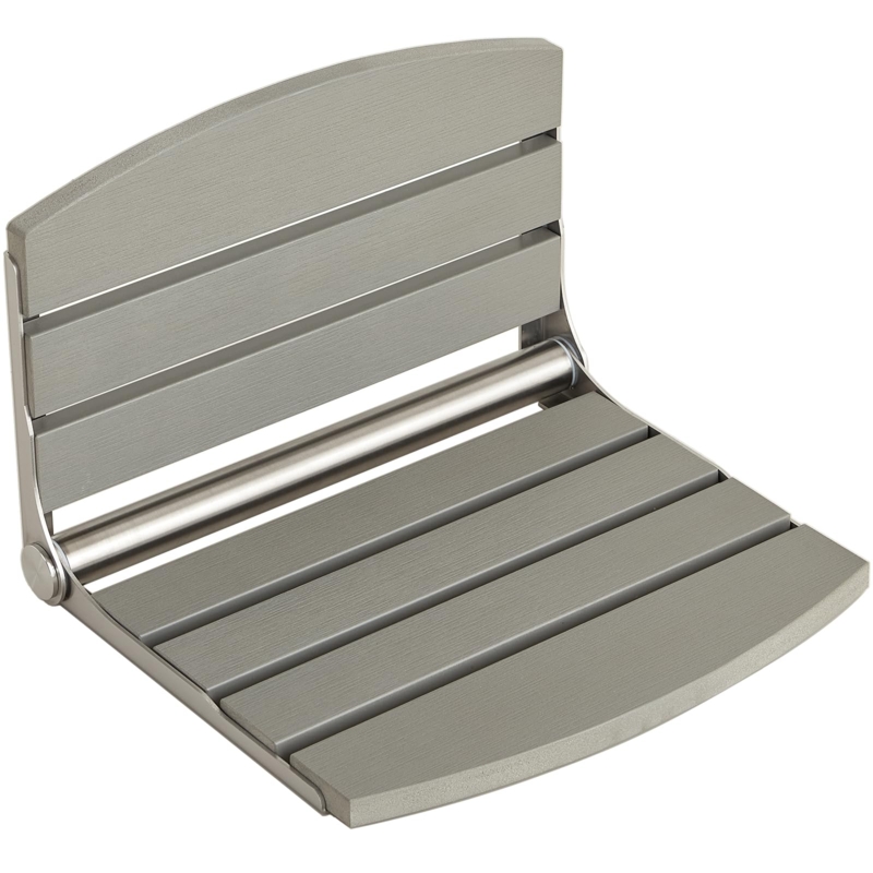 Folding Shower Seat, Wall-Mounted, Textured Grey Surface.