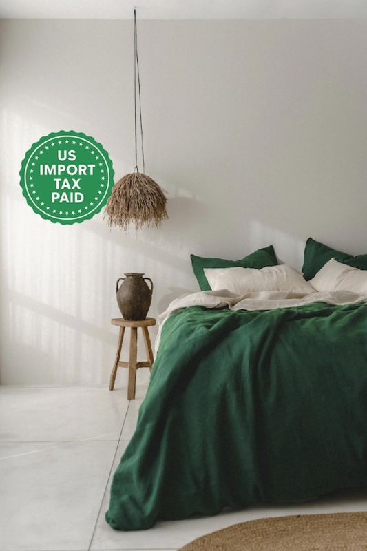 Forest Green Duvet Cover Set Relaxed Softened Linen Texture Cozy Bed