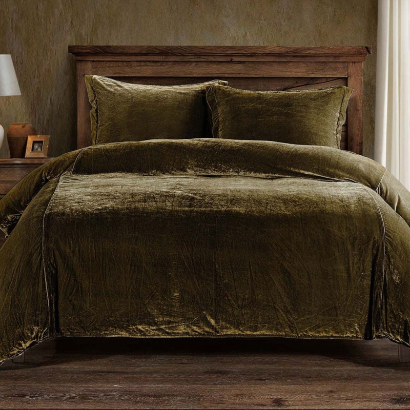 Forest Green Velvet Duvet Cover Set Oversized Leaf Rustic Lodge