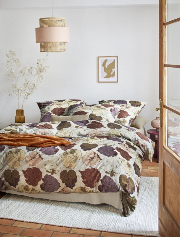 Forest Leaves Flannel Duvet Set, Green Botanical Print