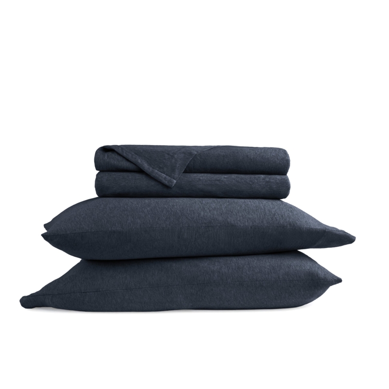 Four Piece Navy Sheet Set Jersey Knit Matte Finish Cotton