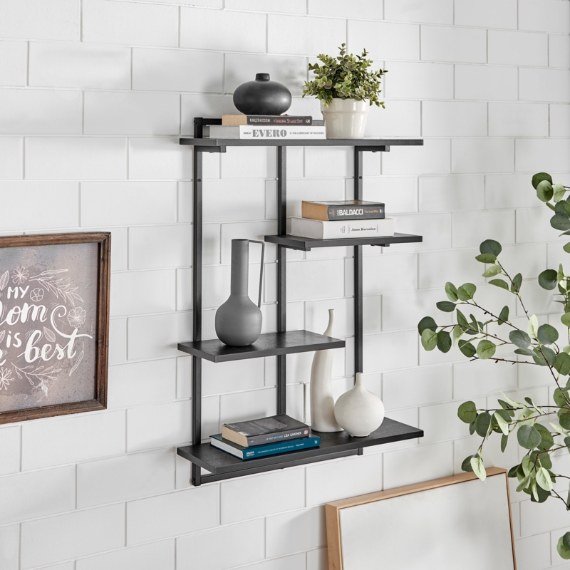Four-Tier Windowsill Shelf, White Metal & Light Wood, Modern Plant Display