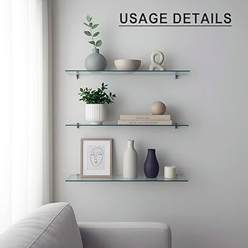 Frameless Tempered Glass Wall Shelf Set with Polished Edges