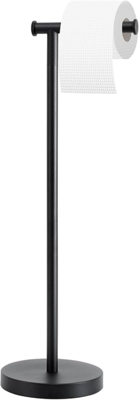 Freestanding Toilet Paper Holder Matte Black with Vertical Storage Arm