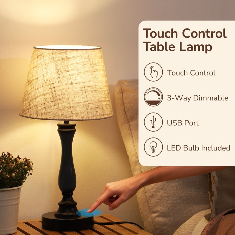 Functional Table Lamp Matte Black Slim Neck USB Port Minimalist