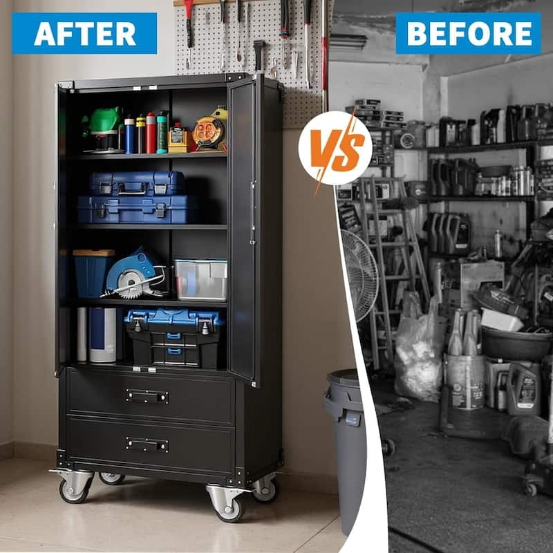 Garage Cabinet: Heavy-Duty Metal Seven Drawer Tool Chest on Wheels