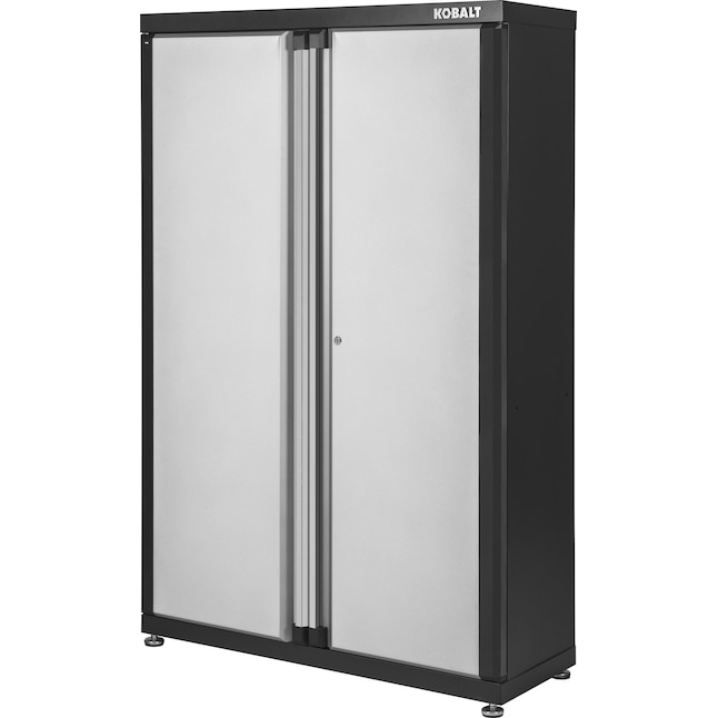 Garage Cabinet: Industrial Silver Metallic Steel Diamond Plate Storage