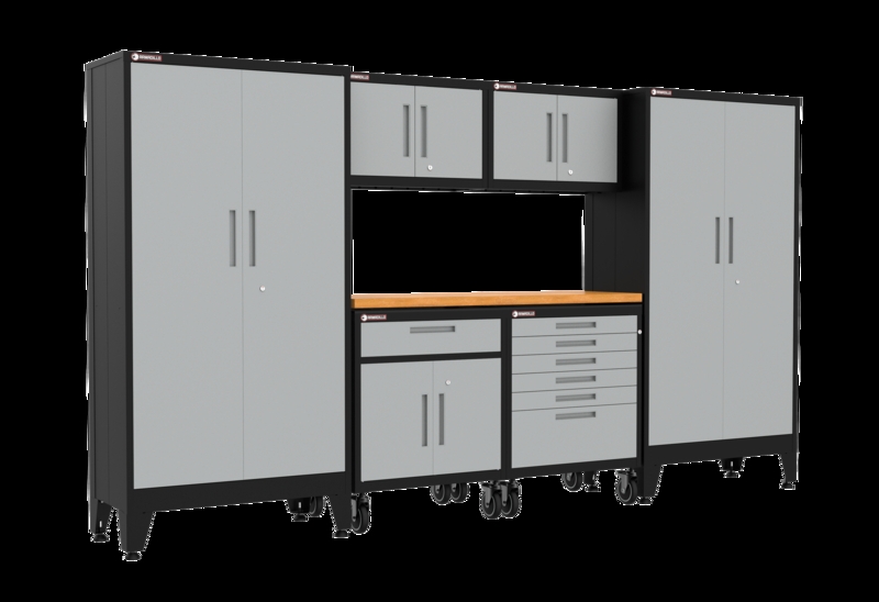 Garage Cabinet Set, 7-Piece Modular System with Mobile Base and Workbench