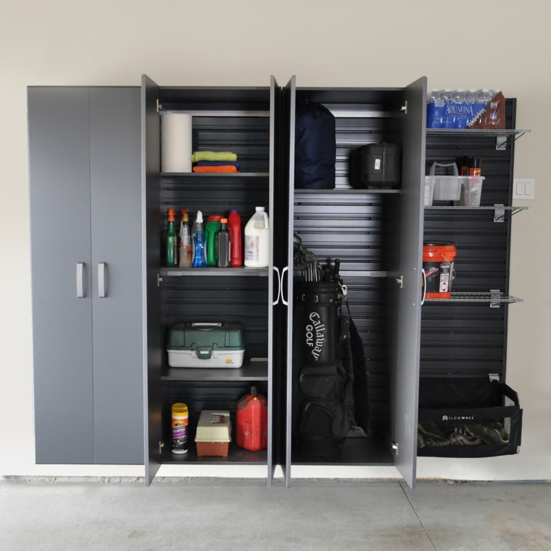 Garage Cabinet Set Wall Mounted Tall Silhouette Slatwall Compatible