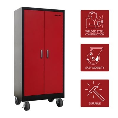 Garage Cabinet: Vibrant Red Metal Storage Cabinet with Three Drawers