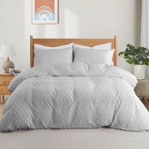 Geometric Clipped Duvet Cover Set In Light Grey, Minimalist Bedding.